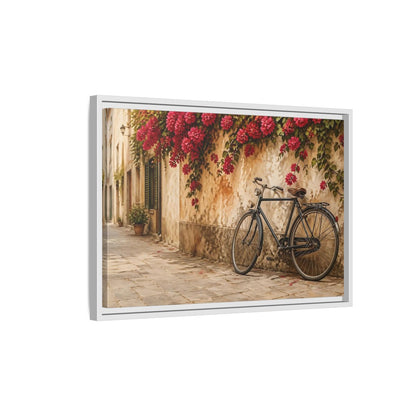 Side Mockup 1. Floral Bougainvillea Bicycle Pink Bougainvillea shown as stretched canvas wall art