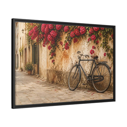 Side Mockup 13. Floral Bougainvillea Bicycle Pink Bougainvillea shown as stretched canvas wall art
