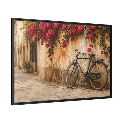 Side Mockup 12. Floral Bougainvillea Bicycle Pink Bougainvillea shown as stretched canvas wall art
