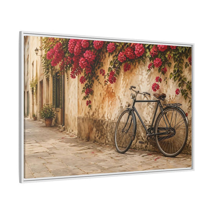 Side Mockup 7. Floral Bougainvillea Bicycle Pink Bougainvillea shown as stretched canvas wall art