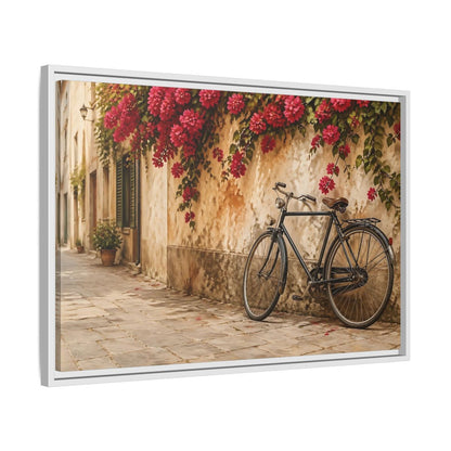 Side Mockup 10. Floral Bougainvillea Bicycle Pink Bougainvillea shown as stretched canvas wall art