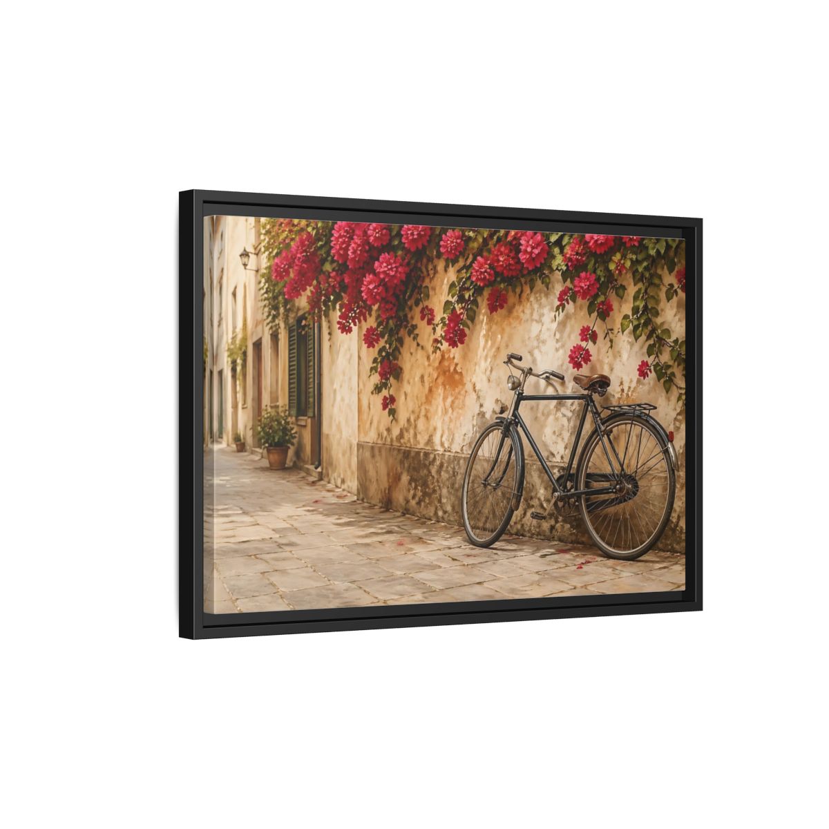 Side Mockup 3. Floral Bougainvillea Bicycle Pink Bougainvillea shown as stretched canvas wall art