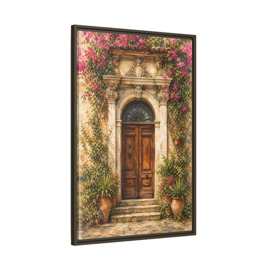 Main Mockup. Floral Bougainvillea Doorway Pink Floral Doorway shown as stretched canvas wall art