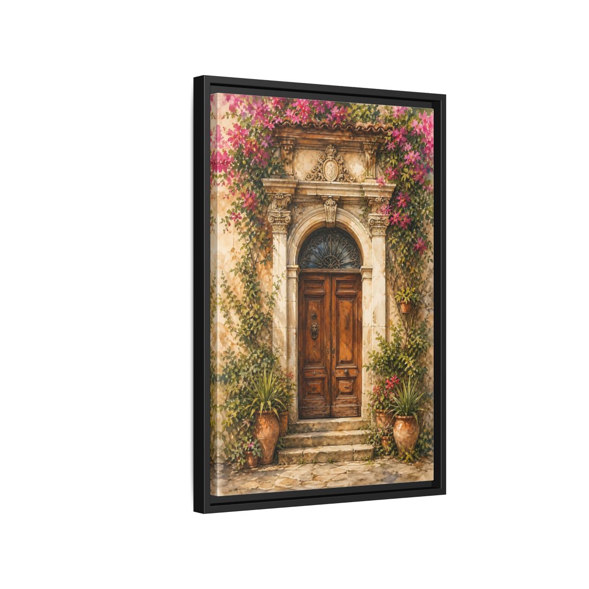 Side Mockup 3. Floral Bougainvillea Doorway Pink Floral Doorway shown as stretched canvas wall art