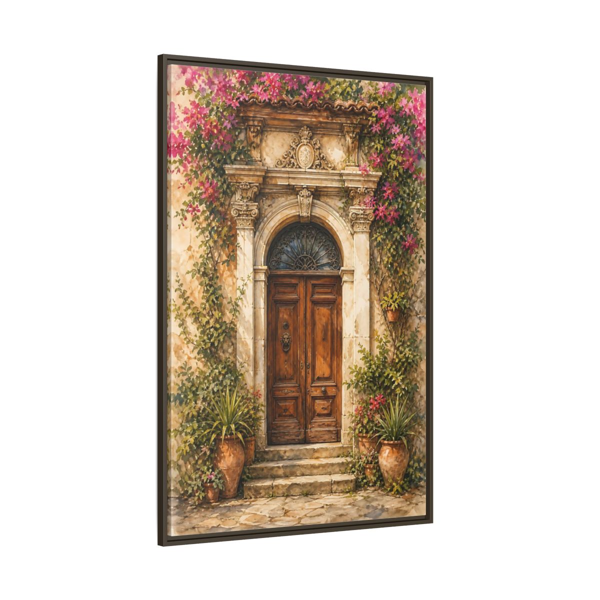 Side Mockup 8. Floral Bougainvillea Doorway Pink Floral Doorway shown as stretched canvas wall art