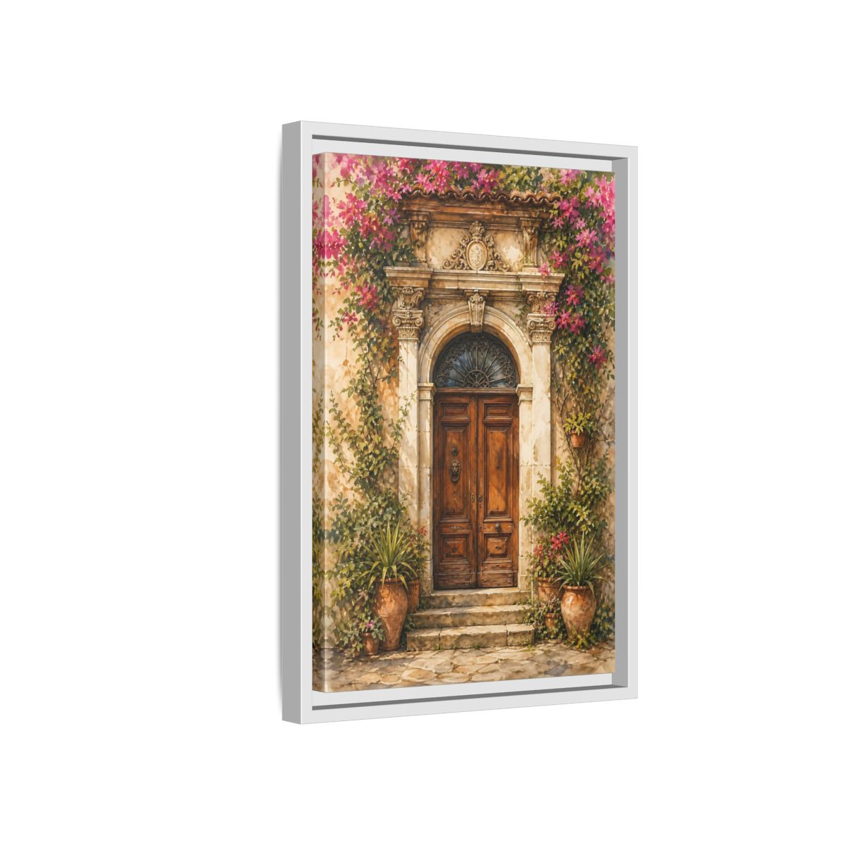 Side Mockup 4. Floral Bougainvillea Doorway Pink Floral Doorway shown as stretched canvas wall art