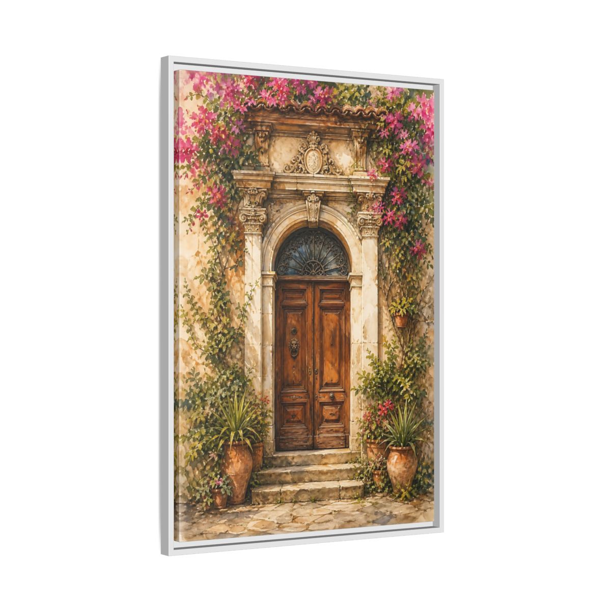 Side Mockup 9. Floral Bougainvillea Doorway Pink Floral Doorway shown as stretched canvas wall art