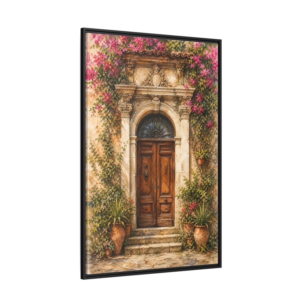 Side Mockup 12. Floral Bougainvillea Doorway Pink Floral Doorway shown as stretched canvas wall art