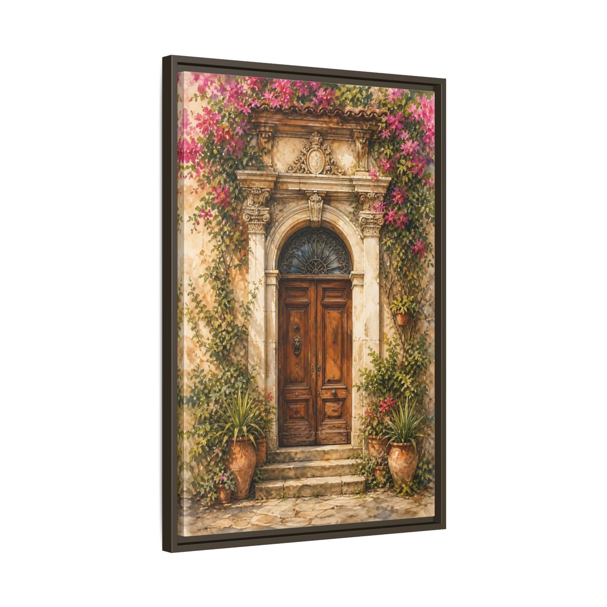Side Mockup 11. Floral Bougainvillea Doorway Pink Floral Doorway shown as stretched canvas wall art