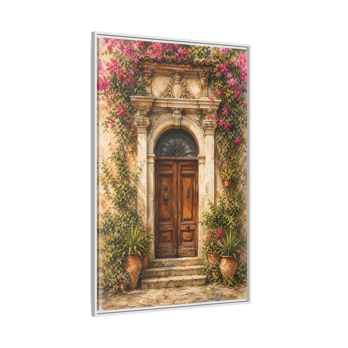 Side Mockup 7. Floral Bougainvillea Doorway Pink Floral Doorway shown as stretched canvas wall art