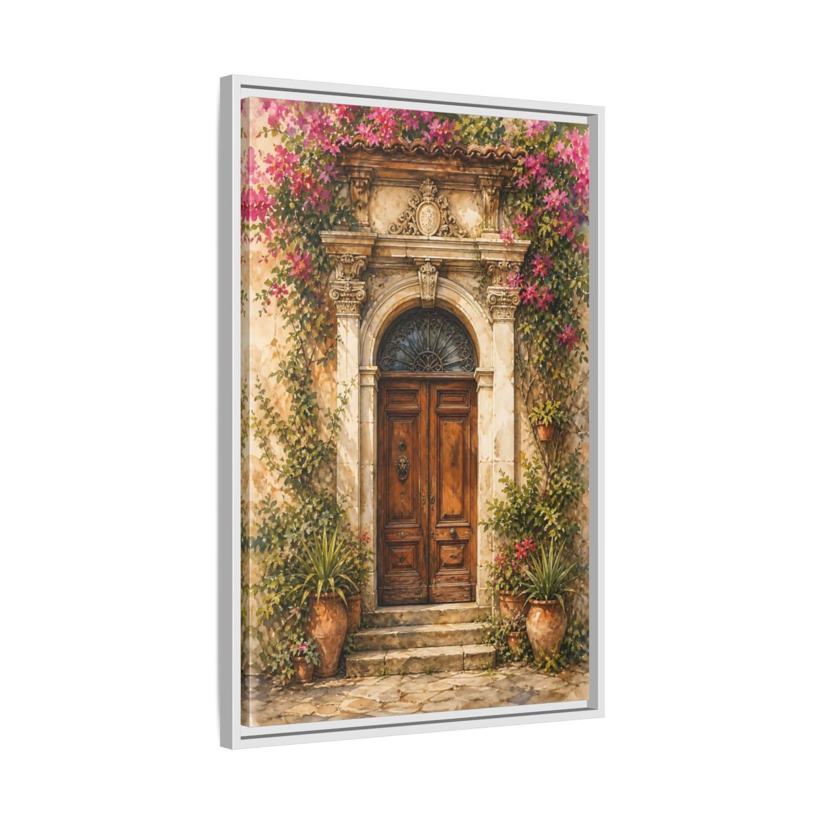 Side Mockup 10. Floral Bougainvillea Doorway Pink Floral Doorway shown as stretched canvas wall art