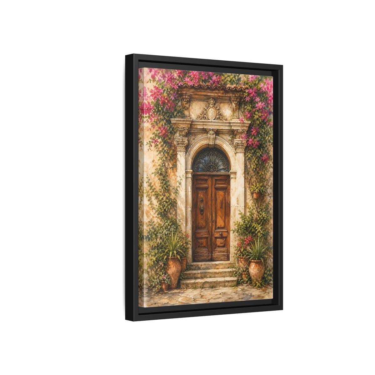 Side Mockup 6. Floral Bougainvillea Doorway Pink Floral Doorway shown as stretched canvas wall art