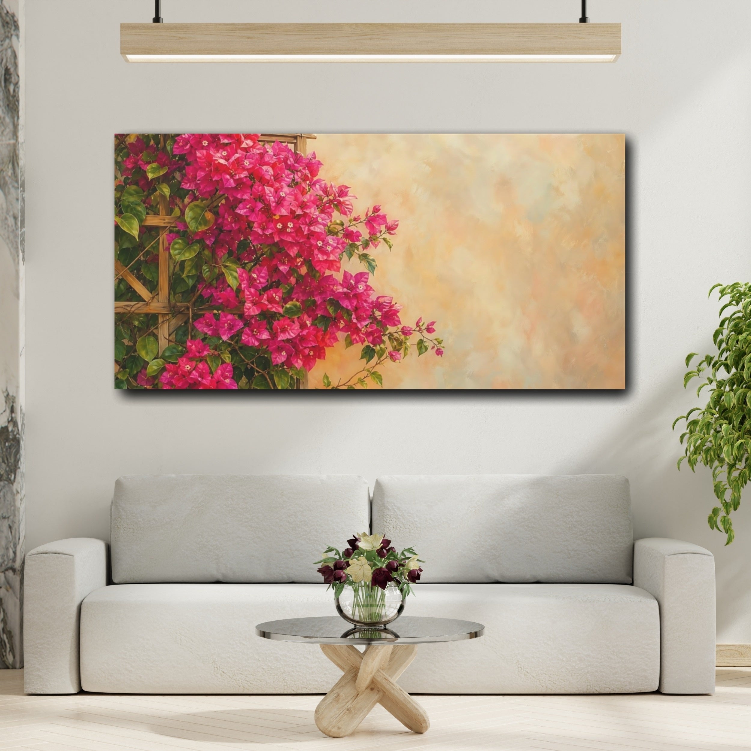 Mockup 2. Floral Bougainvillea Flowers Pink Bougainvillea shown as stretched canvas wall art