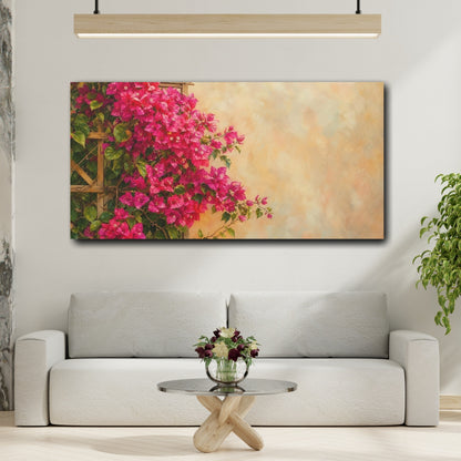 Mockup 2. Floral Bougainvillea Flowers Pink Bougainvillea shown as stretched canvas wall art
