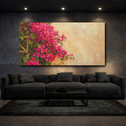 Mockup 3. Floral Bougainvillea Flowers Pink Bougainvillea shown as stretched canvas wall art