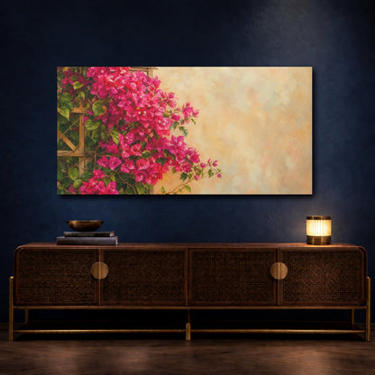 Mockup 4. Floral Bougainvillea Flowers Pink Bougainvillea shown as stretched canvas wall art