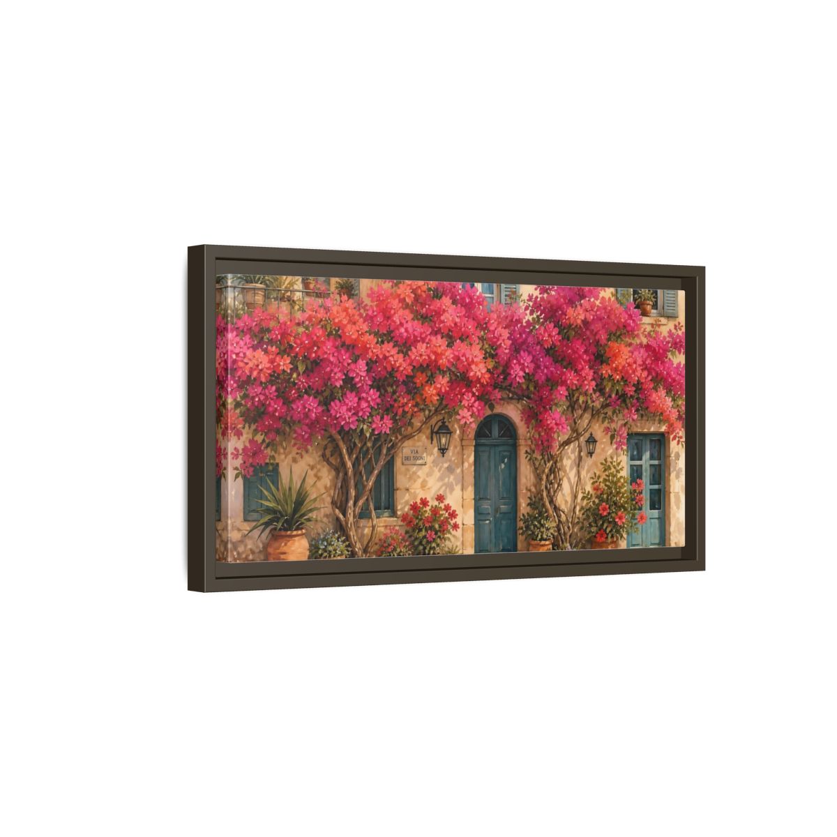 Side Mockup 7. Floral Bougainvillea Pink Bougainvillea Art shown as stretched canvas wall art