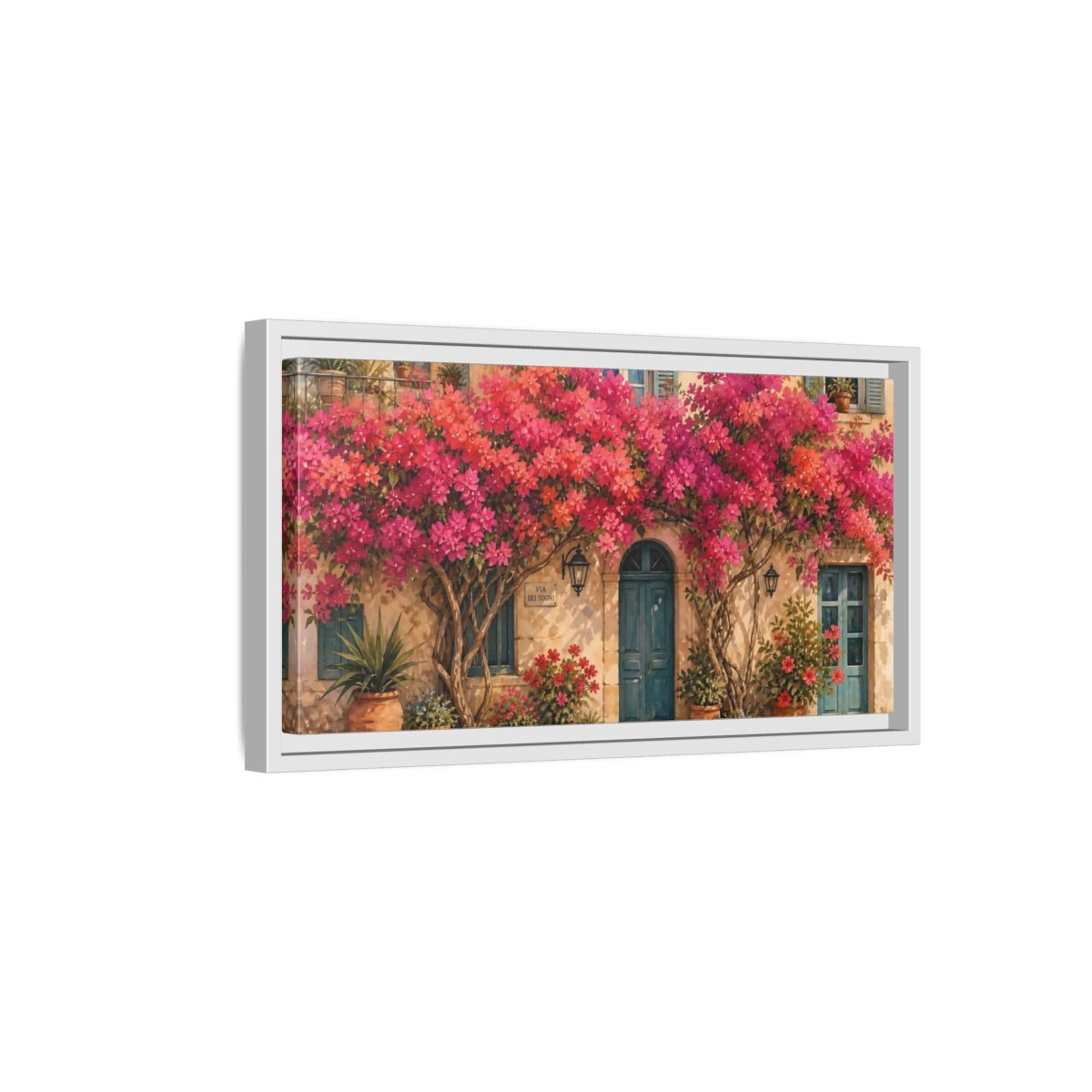 Side Mockup 6. Floral Bougainvillea Pink Bougainvillea Art shown as stretched canvas wall art