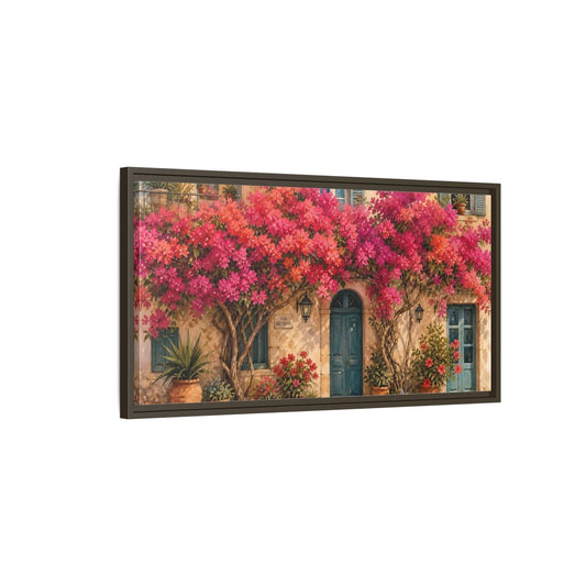 Main Mockup. Floral Bougainvillea Pink Bougainvillea Art shown as stretched canvas wall art