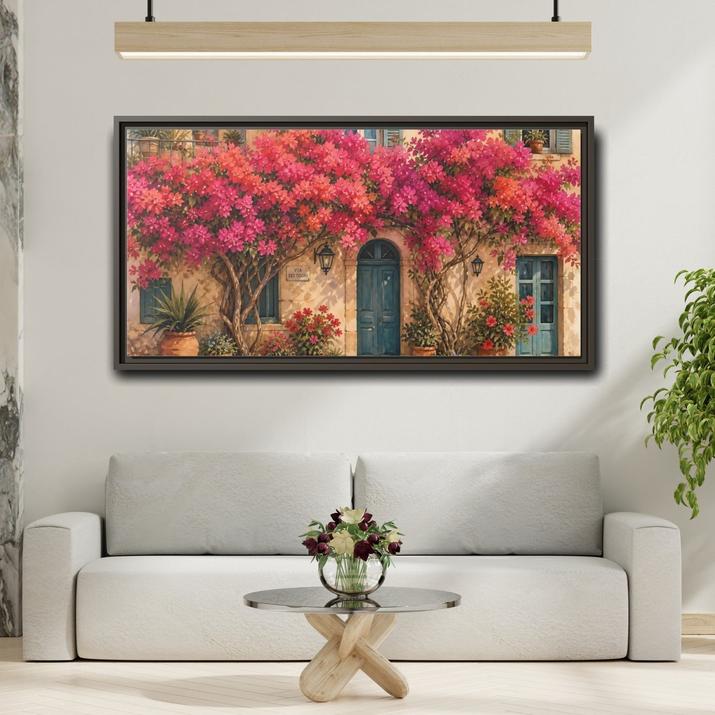 Mockup 2. Floral Bougainvillea Pink Bougainvillea Art shown as stretched canvas wall art