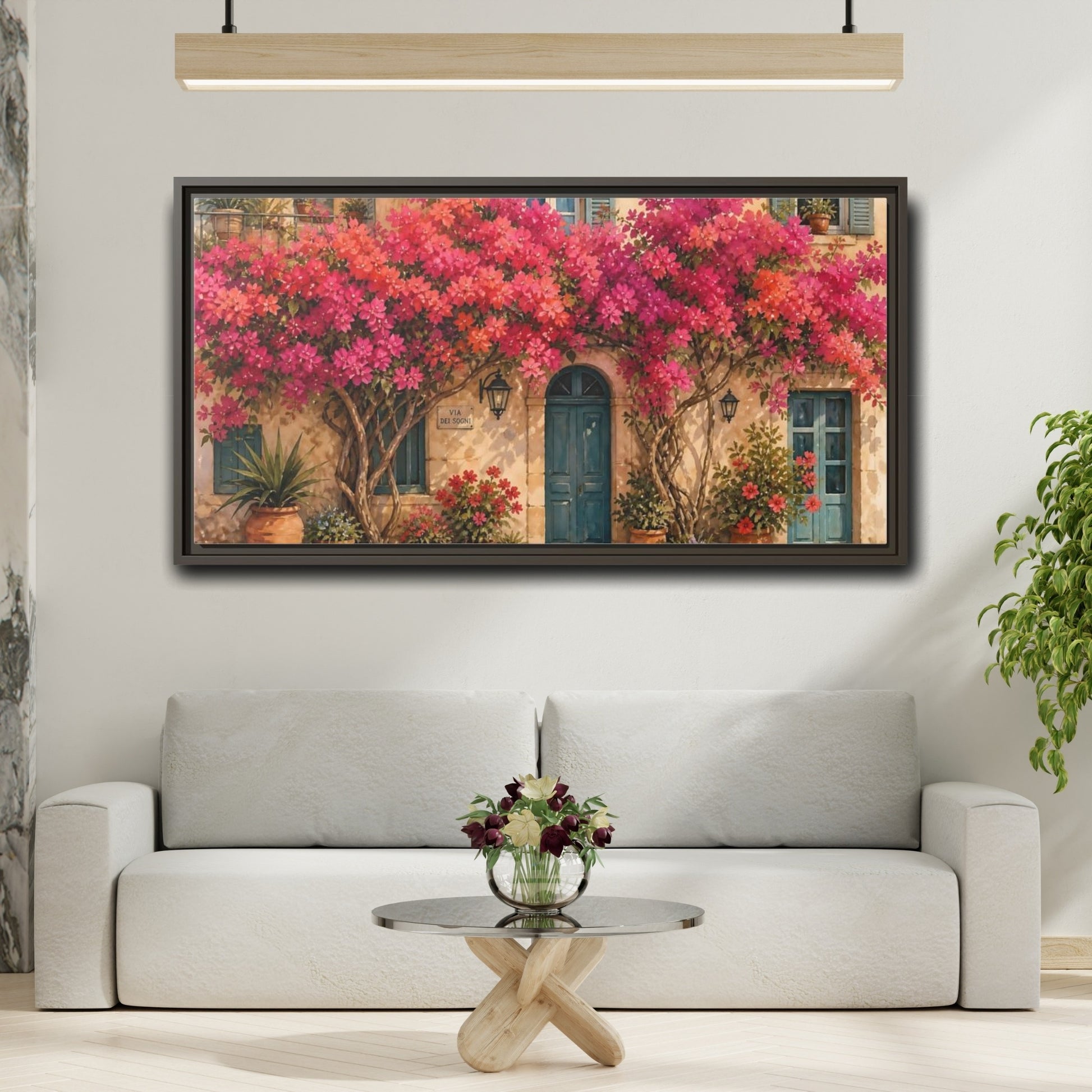 Mockup 2. Floral Bougainvillea Pink Bougainvillea Art shown as stretched canvas wall art