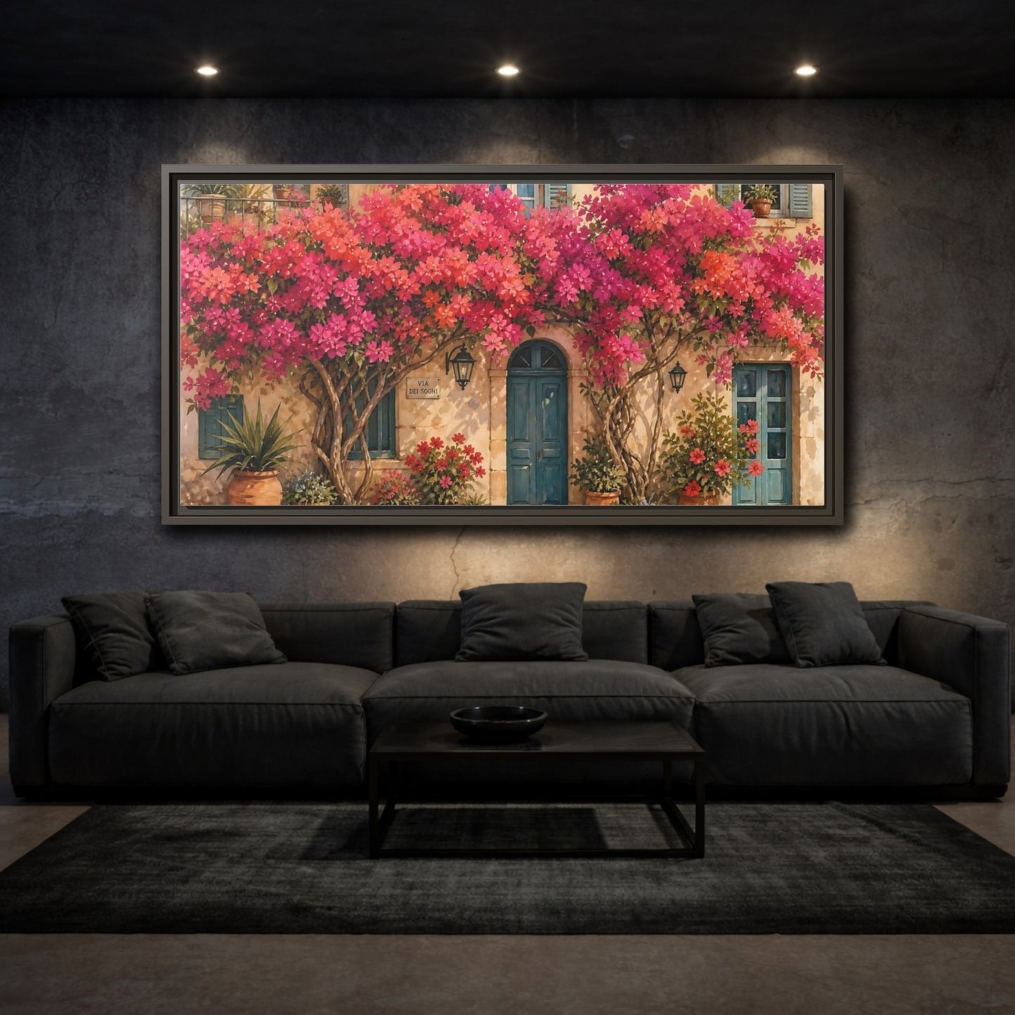 Mockup 3. Floral Bougainvillea Pink Bougainvillea Art shown as stretched canvas wall art