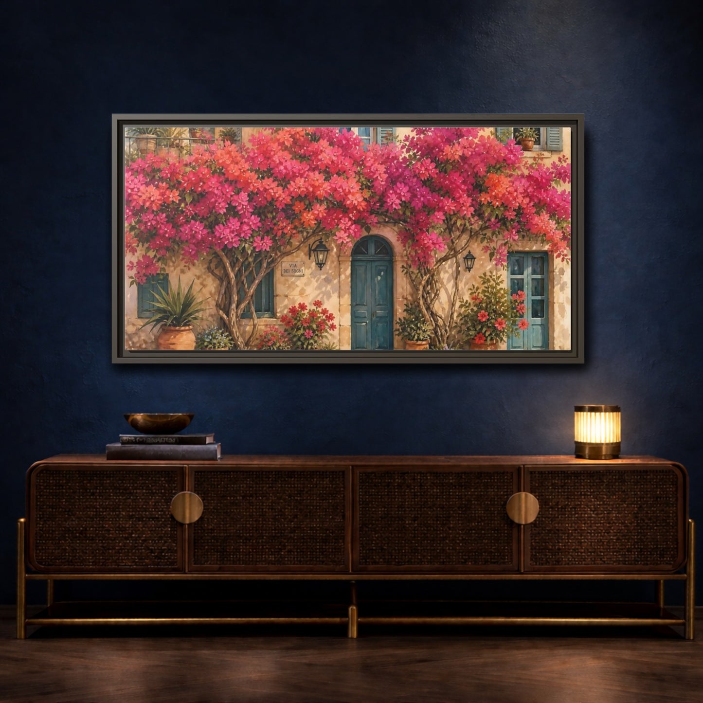 Mockup 4. Floral Bougainvillea Pink Bougainvillea Art shown as stretched canvas wall art