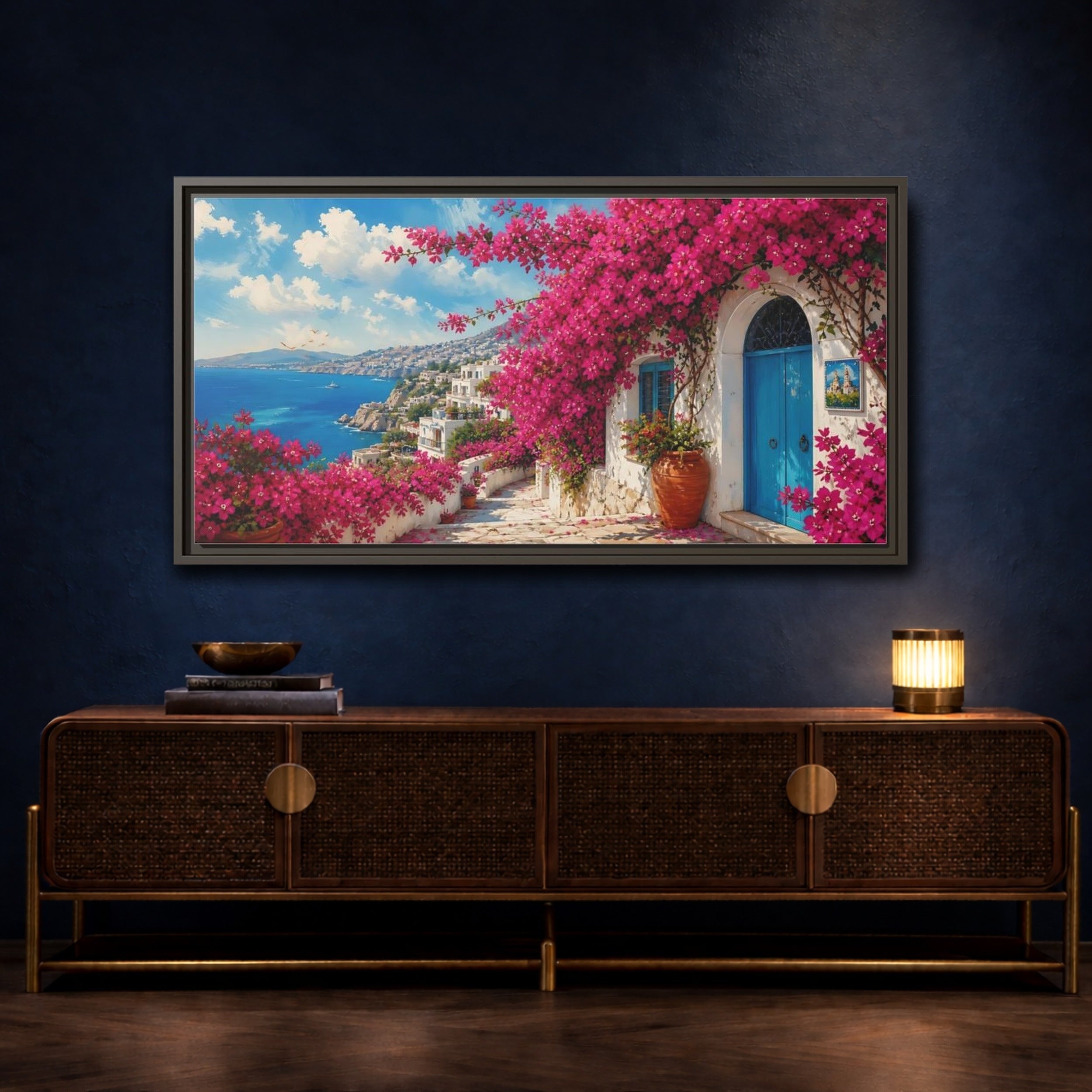 Mockup 4. Floral Bougainvillea Pink Bougainvillea shown as stretched canvas wall art
