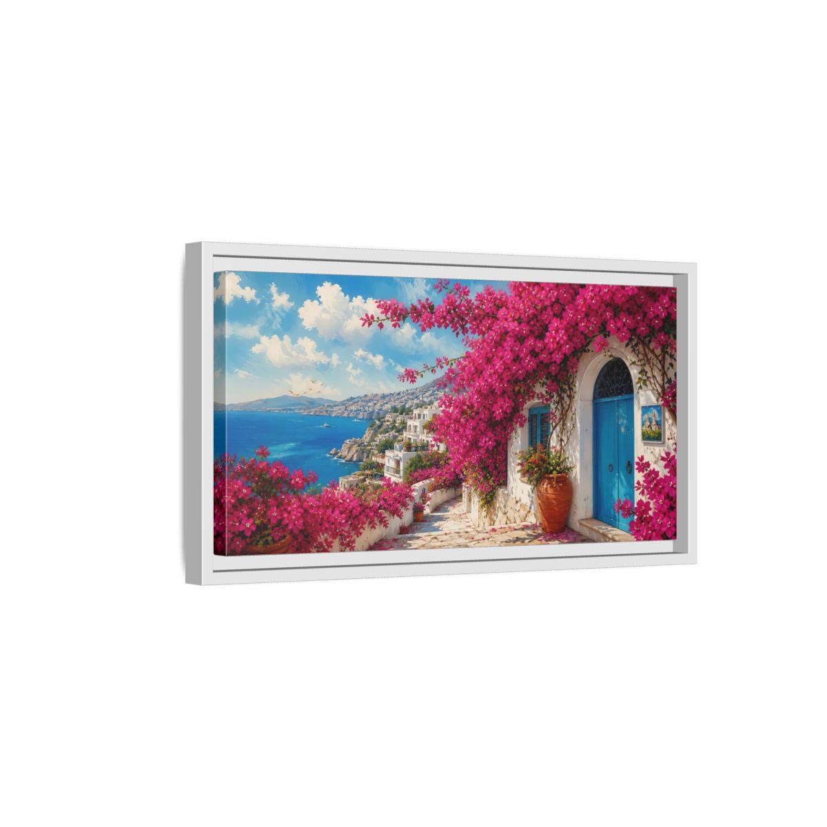 Side Mockup 6. Floral Bougainvillea Pink Bougainvillea shown as stretched canvas wall art