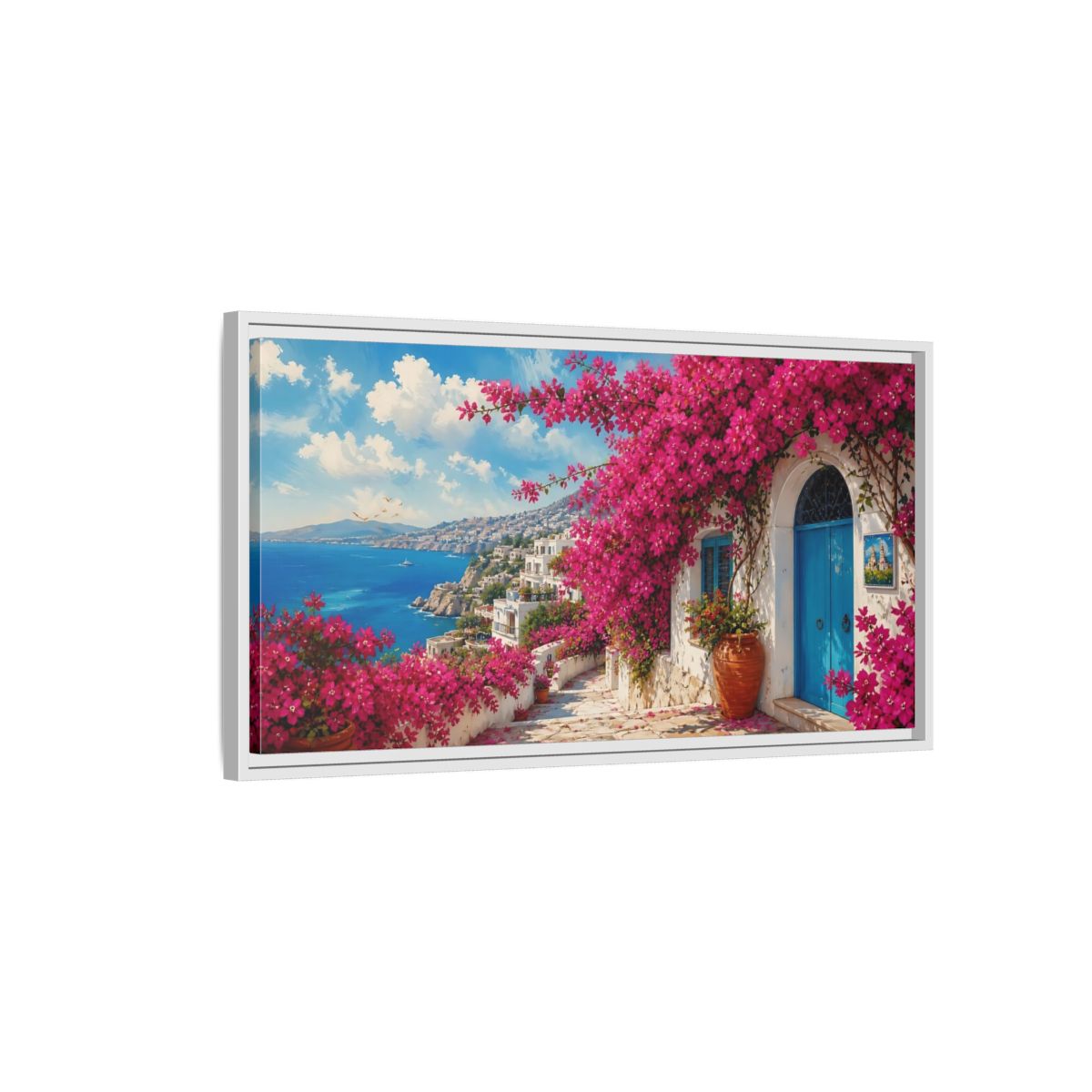 Side Mockup 1. Floral Bougainvillea Pink Bougainvillea shown as stretched canvas wall art