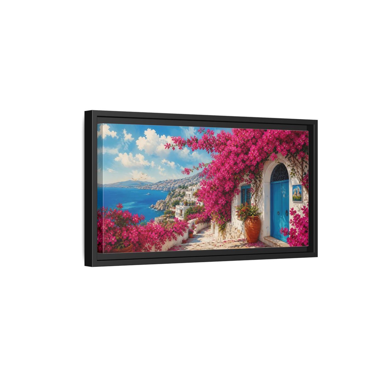 Side Mockup 8. Floral Bougainvillea Pink Bougainvillea shown as stretched canvas wall art