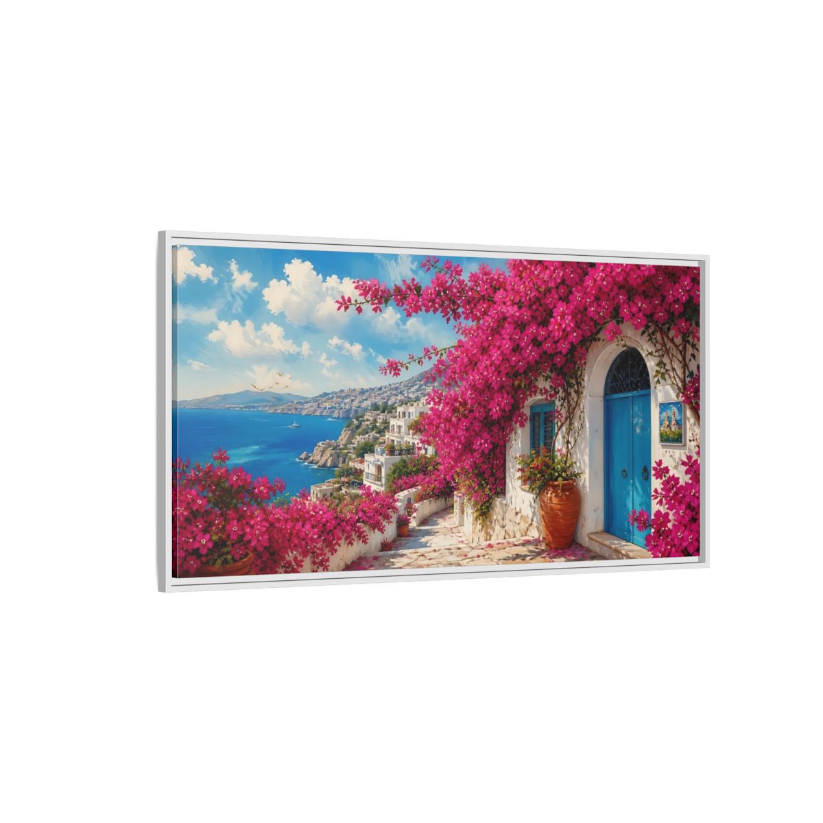 Side Mockup 3. Floral Bougainvillea Pink Bougainvillea shown as stretched canvas wall art