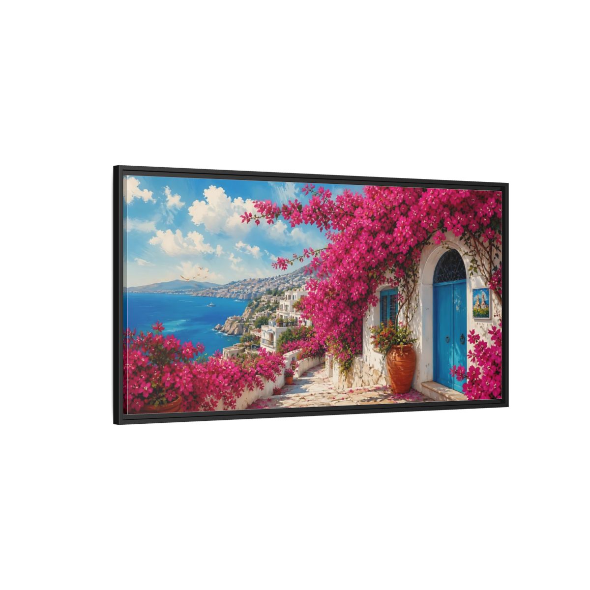 Side Mockup 5. Floral Bougainvillea Pink Bougainvillea shown as stretched canvas wall art