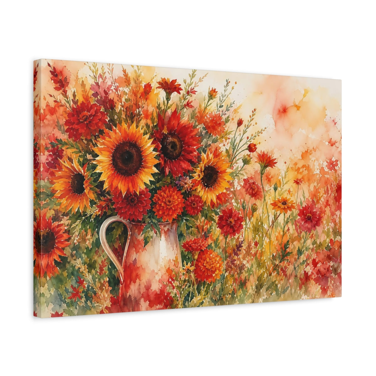 Side Mockup 3. Floral Floral Bouquet Autumn Floral shown as stretched canvas wall art