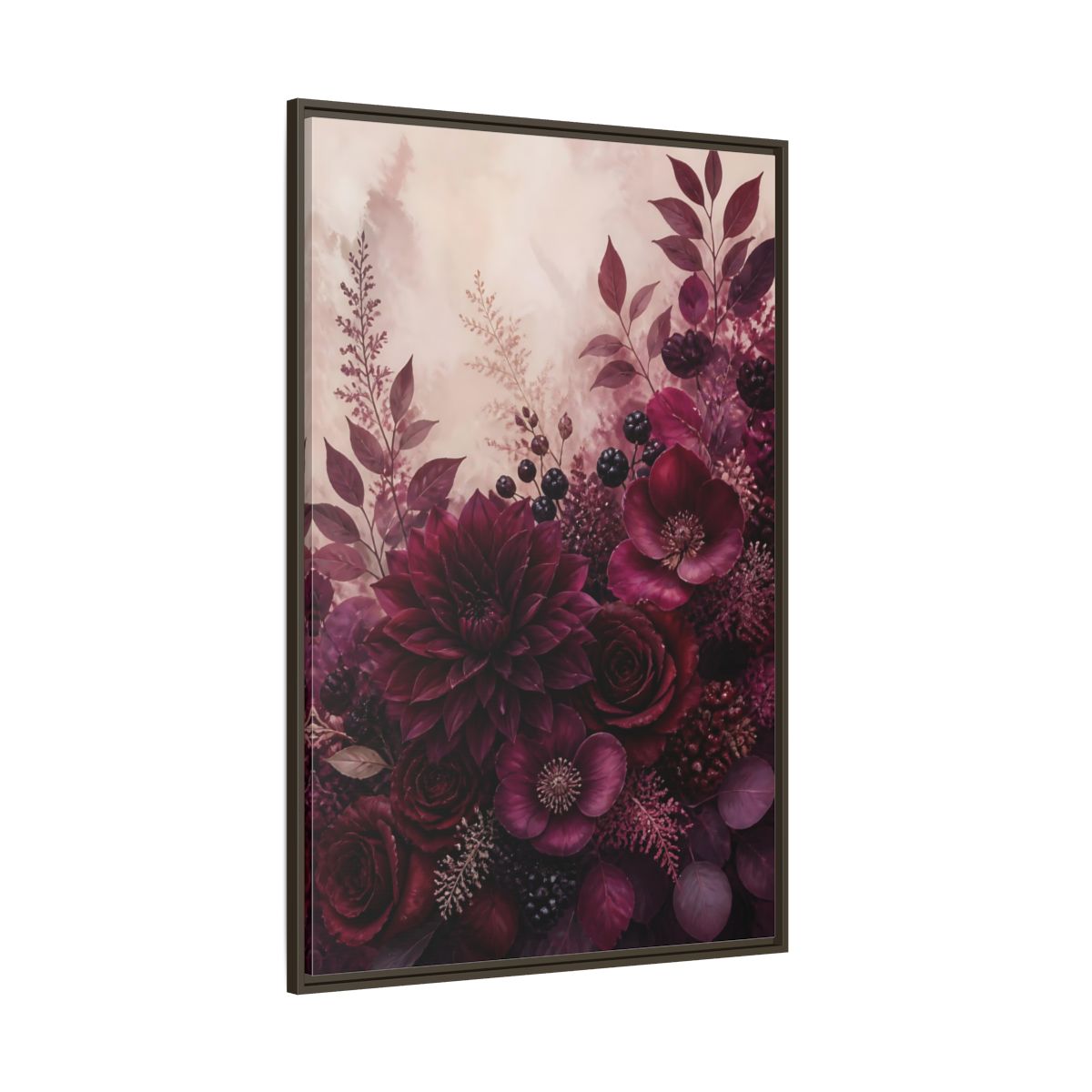 Side Mockup 8. Floral Floral Bouquet Burgundy Floral shown as stretched canvas wall art