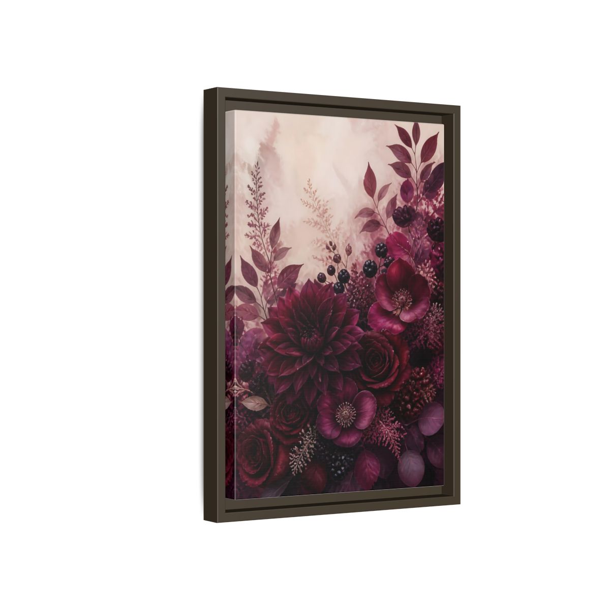 Side Mockup 5. Floral Floral Bouquet Burgundy Floral shown as stretched canvas wall art