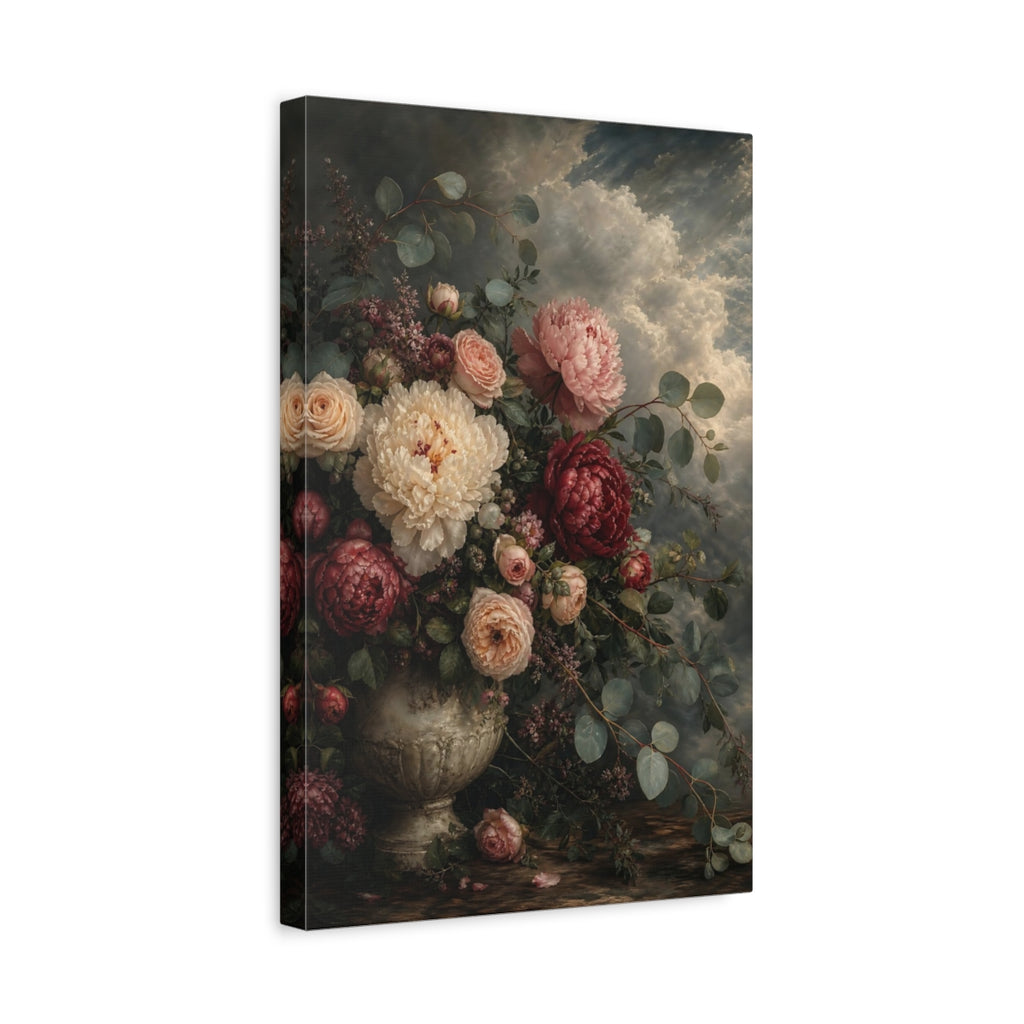 Side Mockup 4. Floral Floral Bouquet Dark Floral shown as stretched canvas wall art