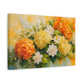 Side Mockup 4. Floral Floral Bouquet Orange Yellow Flowers shown as stretched canvas wall art