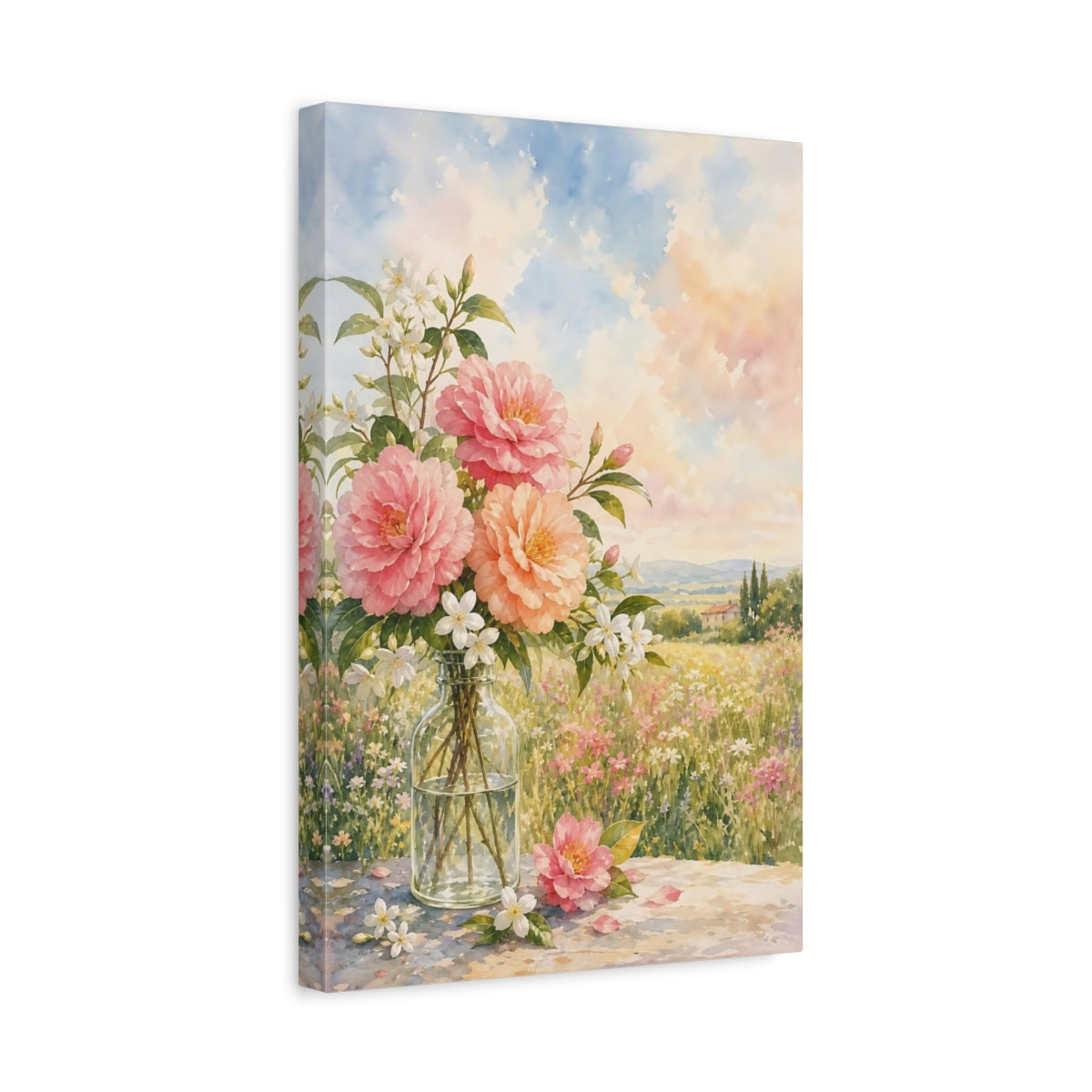 Side Mockup 4. Floral Floral Bouquet Pastel Floral shown as stretched canvas wall art