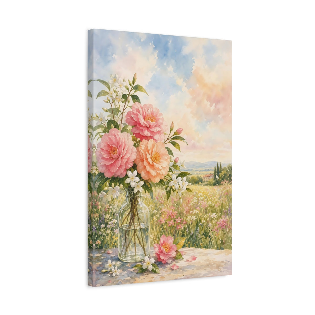 Side Mockup 3. Floral Floral Bouquet Pastel Floral shown as stretched canvas wall art