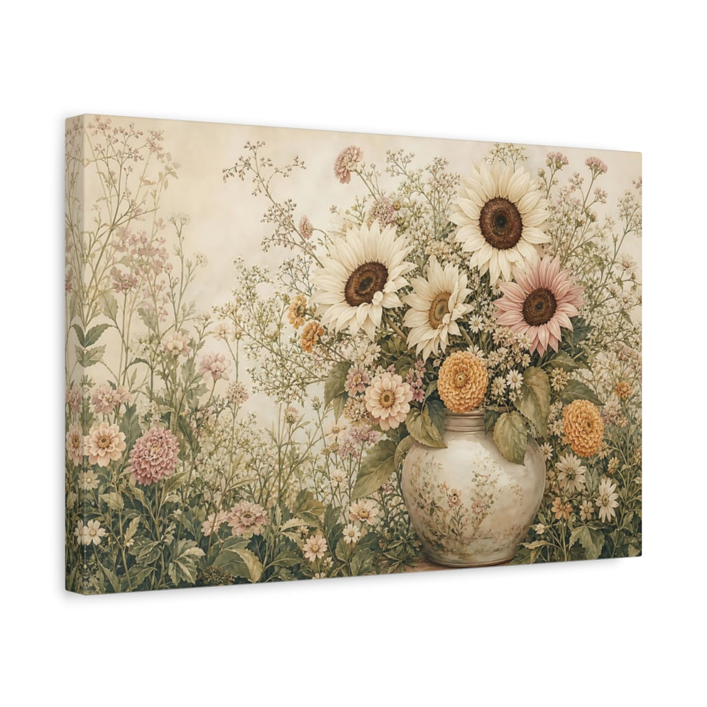 Side Mockup 4. Floral Floral Bouquet Pastel Floral shown as stretched canvas wall art