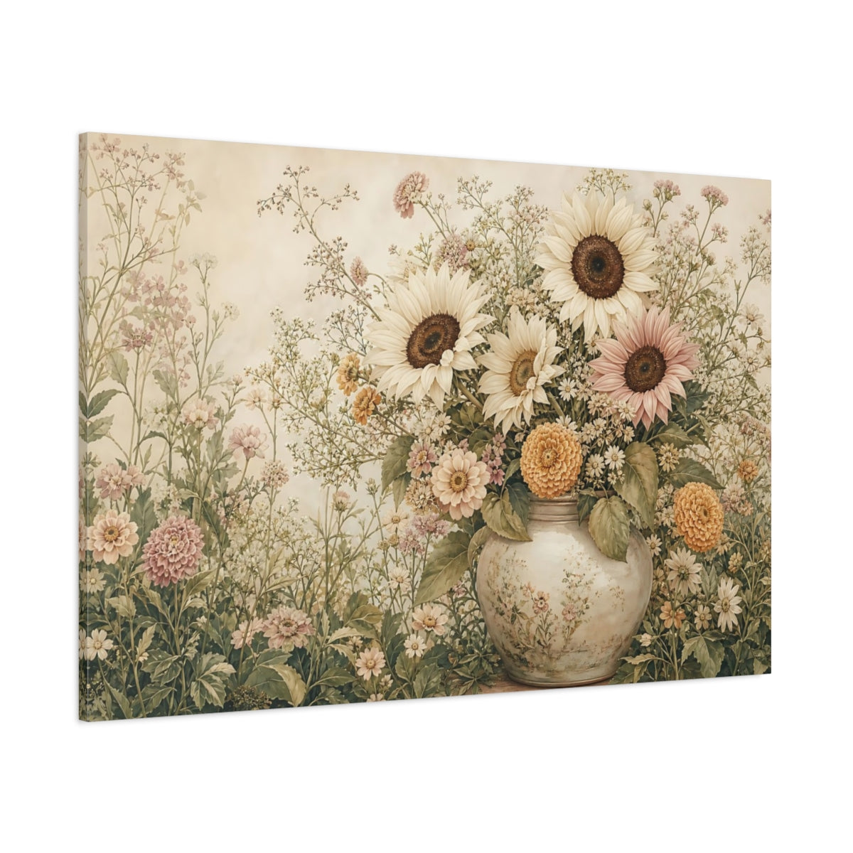 Side Mockup 1. Floral Floral Bouquet Pastel Floral shown as stretched canvas wall art