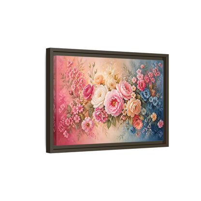 Side Mockup 5. Floral Floral Bouquet Pink Blue Floral shown as stretched canvas wall art