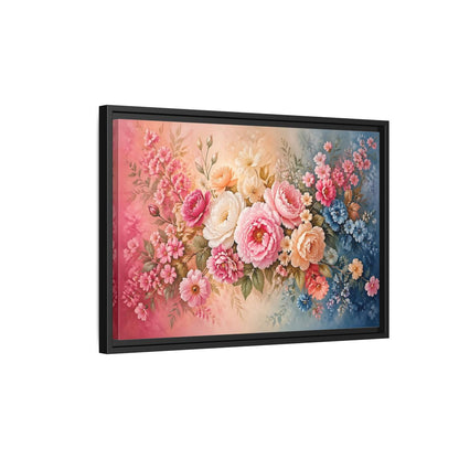 Side Mockup 3. Floral Floral Bouquet Pink Blue Floral shown as stretched canvas wall art