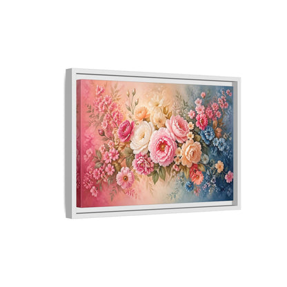 Side Mockup 4. Floral Floral Bouquet Pink Blue Floral shown as stretched canvas wall art