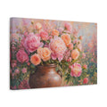 Side Mockup 4. Floral Floral Bouquet Pink Peach Floral shown as stretched canvas wall art