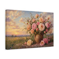 Side Mockup 4. Floral Floral Bouquet Pink Floral Sunset shown as stretched canvas wall art