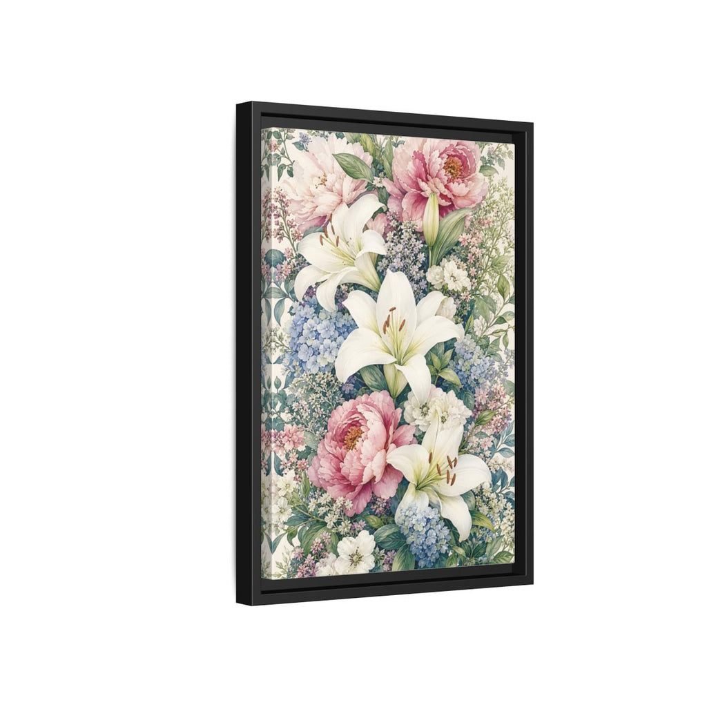 Side Mockup 6. Floral Floral Bouquet Pink White Floral shown as stretched canvas wall art