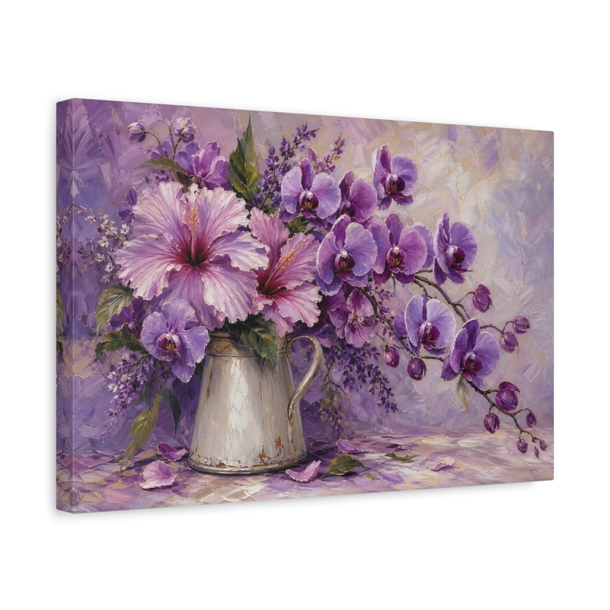 Side Mockup 4. Floral Floral Bouquet Purple Floral shown as stretched canvas wall art
