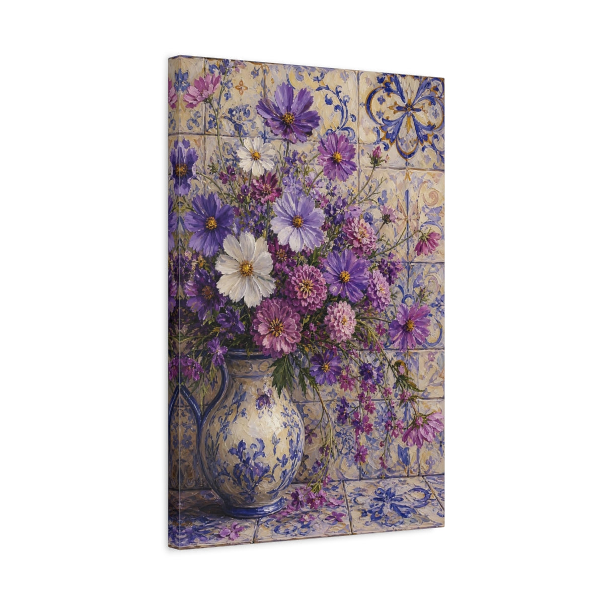 Side Mockup 3. Floral Floral Bouquet Purple Floral Bouquet shown as stretched canvas wall art